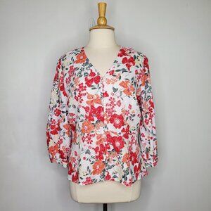 Liz Claiborne Lightweght Teaberry Floral Breathable Top Blouse NEW NWT Size L